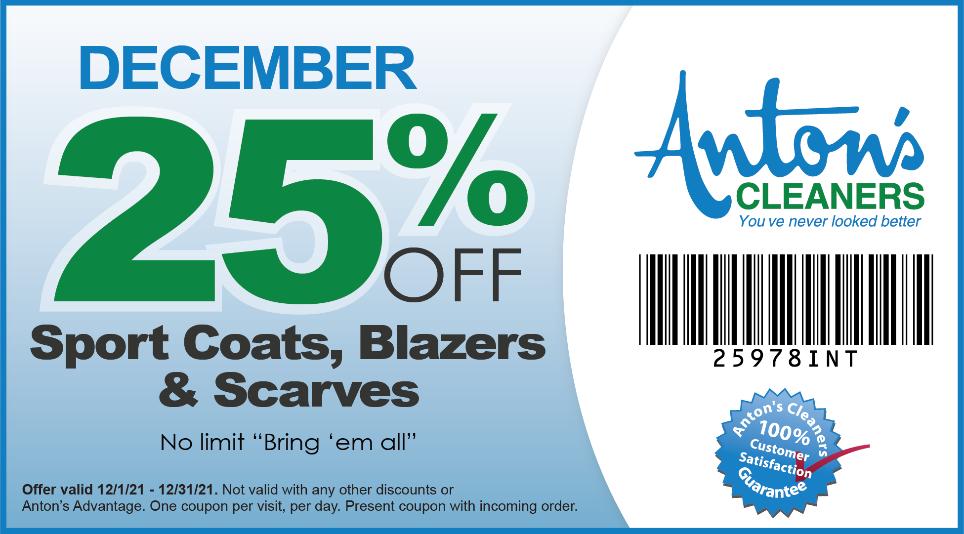 December 2021 Coupon Anton's Cleaners Anton's Cleaners