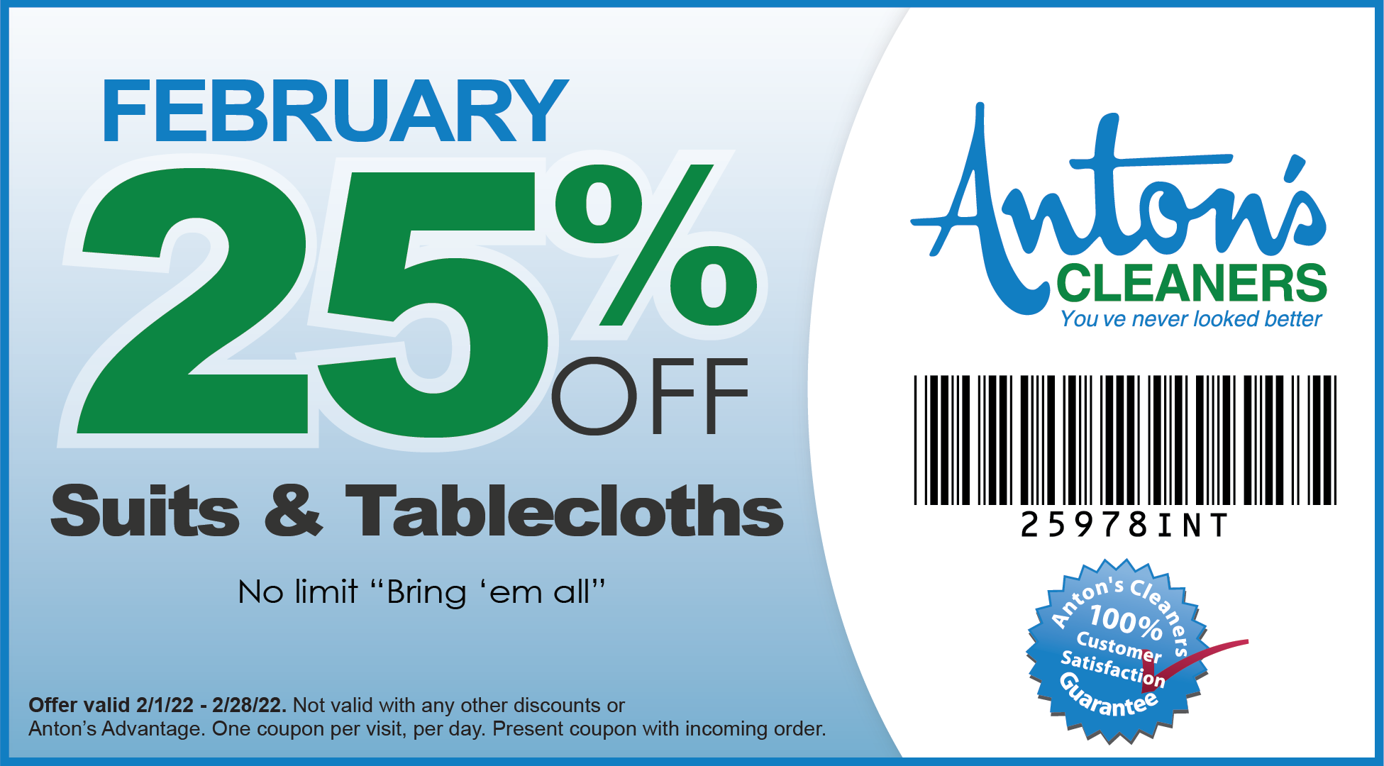February 2022 Coupon - Anton's Cleaners : Anton's Cleaners
