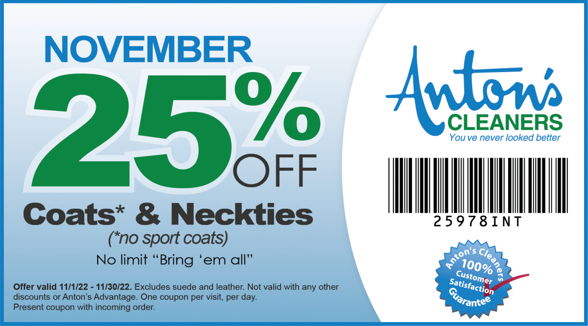 NOVEMBER COUPON 2022 Anton's Cleaners Anton's Cleaners