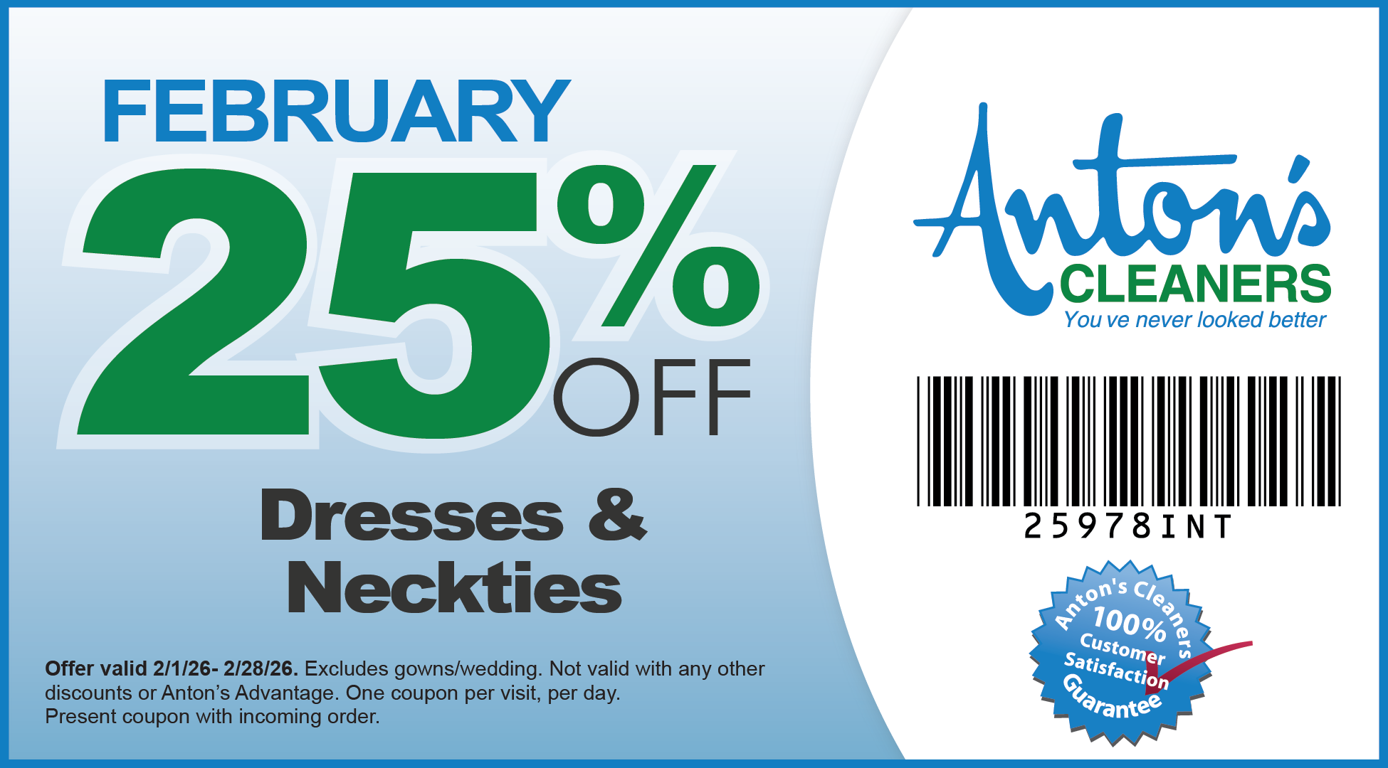 February Monthly Coupon 2026 - Anton's Cleaners : Anton's Cleaners
